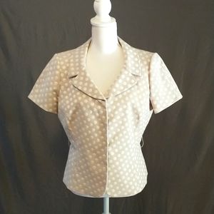 TAHARI short sleeve blazer jacket cream and white polka dot size 10